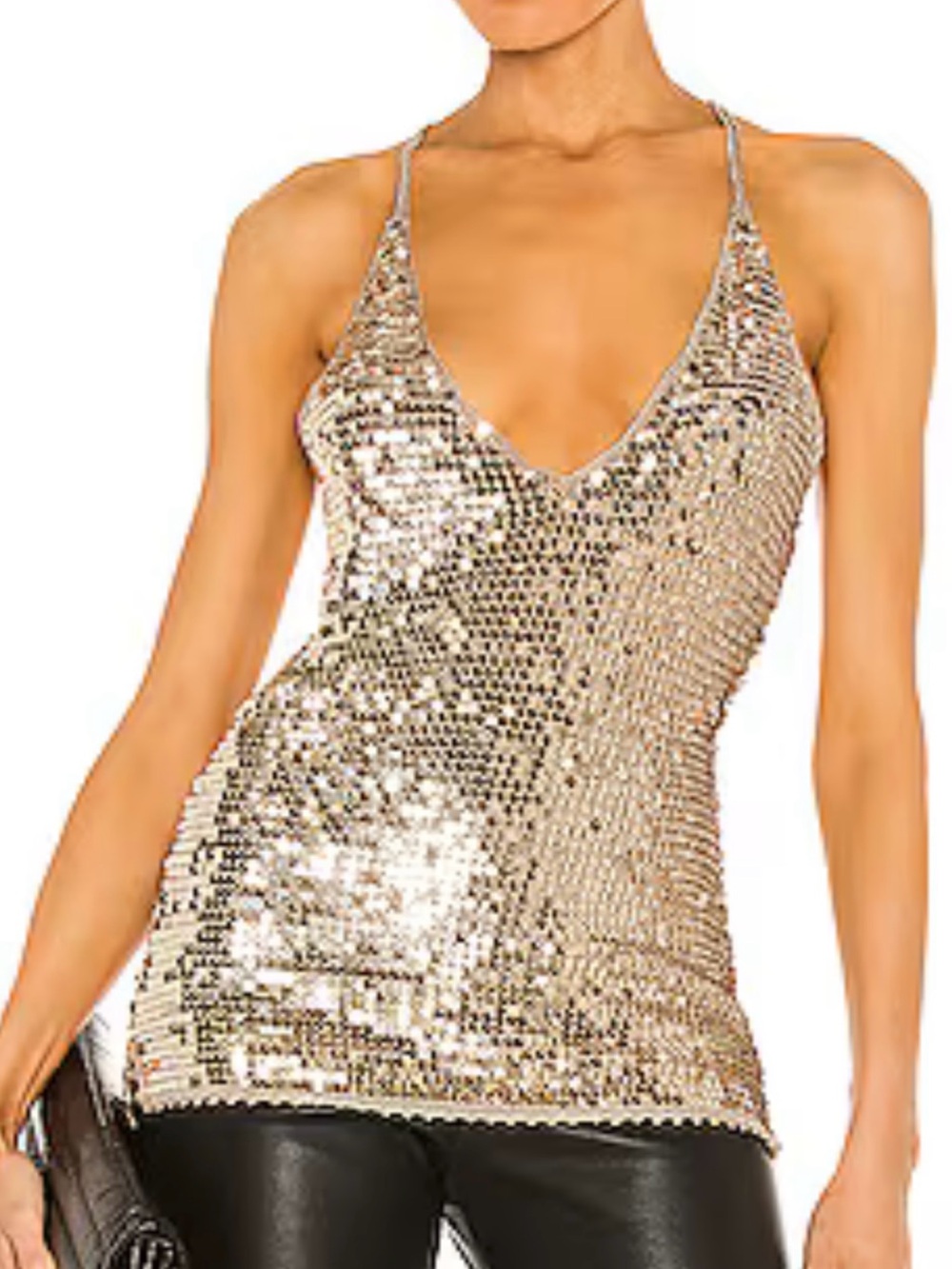 Retrofete Gold Sequin V-Neck Tank Top NWT!!